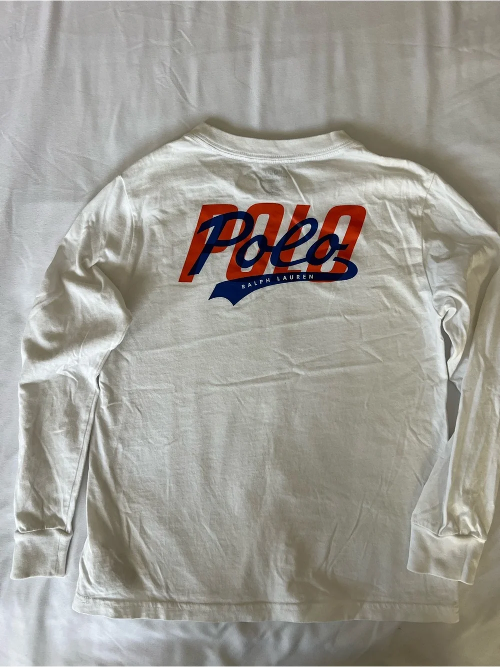Ralph Lauren White Long-Sleeve Tee with Red and Blue Logo on front and back